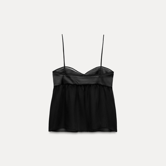Zara Sleek Elegant Black silk Sheer Blouse Large - Picture 2 of 5